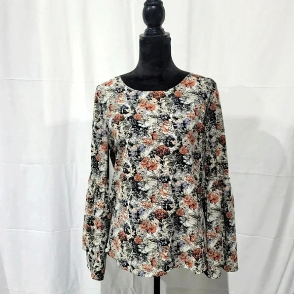Sanctuary Womens Multi Color Floral Print Oversized Bell Sleeve BOHO Blouse L - Picture 1 of 9